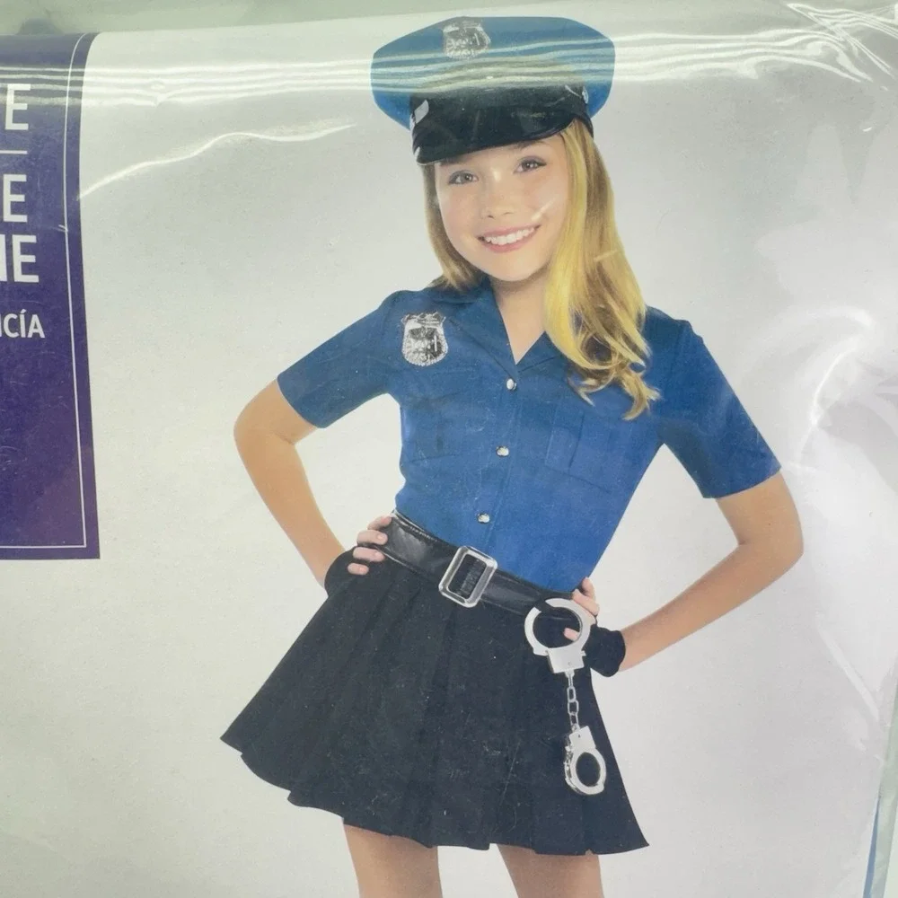 Cop Cutie Costume Child Small 4-6 Dress Hat Belt Handcuffs Gloves Halloween NEW